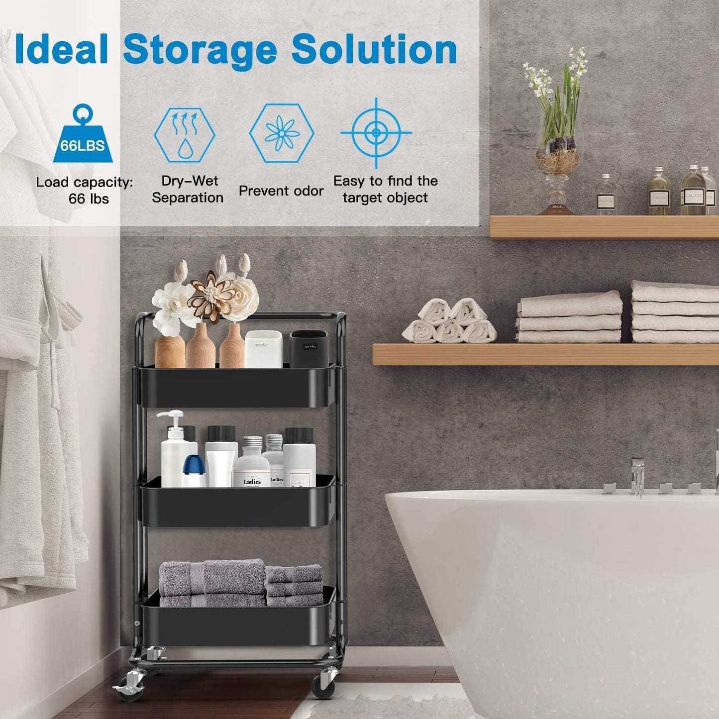 O9 O-Nine 3-Tier Metal Utility Cart--(Tidying Up