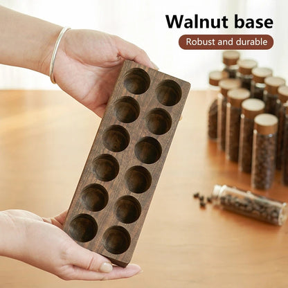 Coffee Beans Storage Container Coffee Tea Test Tube Glass Bottle with Walnut Display Rack Espresso Coffee Accessories