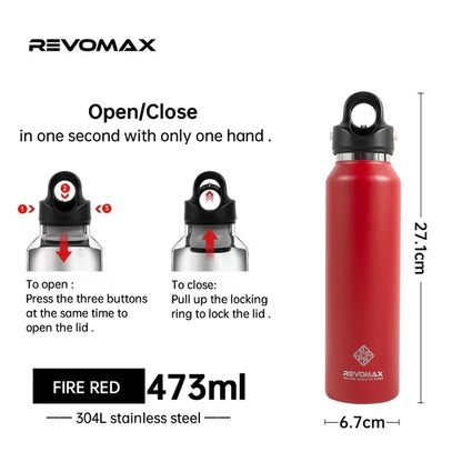 RevoMax 355/473/592/950ml Double Wall Stainles Steel Water Bottle