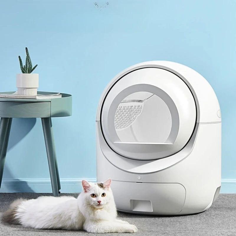 V2com Self Cleaning Cat Litter Box - Anti-PinchOdor-Removal Design Automatic Cat Litter Box, Extra Large for Multiple Cats, All Litter Can Use, Easy Clean, with Garbage BagsMats, Smart App Control