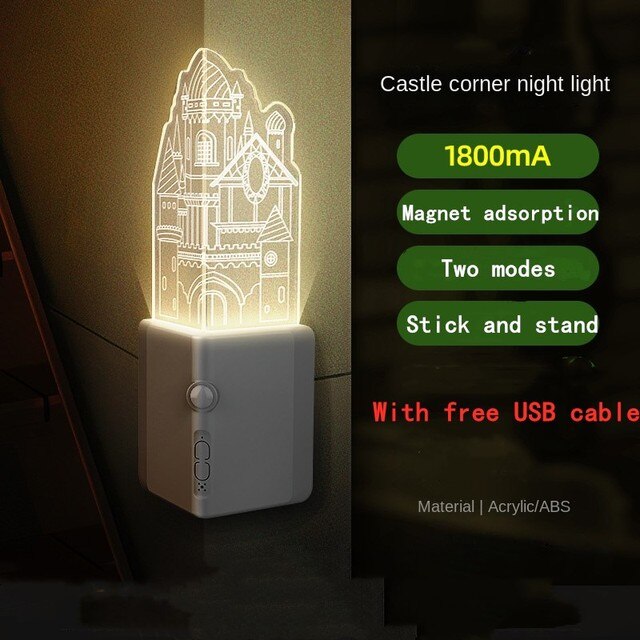 Bedroom Wall Corner Induction Night Lamp with Magnetic Castle Wall Decoration Atmosphere Lamp USB Rechargeable Corridor Lamp