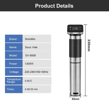 BioloMix 5th Generation Stainless Steel WiFi Sous Vide Cooker SV9008