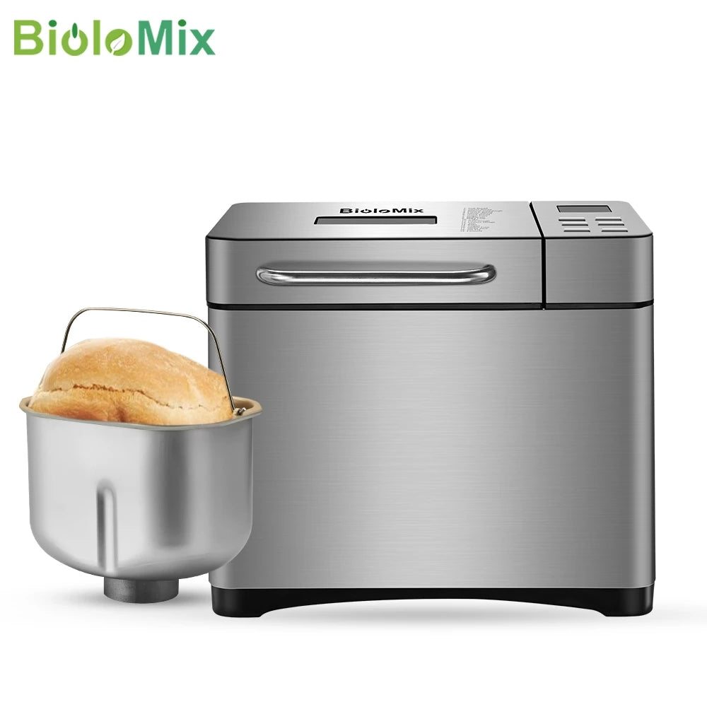 Biolomix Stainless Steel 1KG 17-in-1 Automatic Bread Maker 650W Programmable Bread Machine with 3 Loaf Sizes Fruit Nut Dispenser