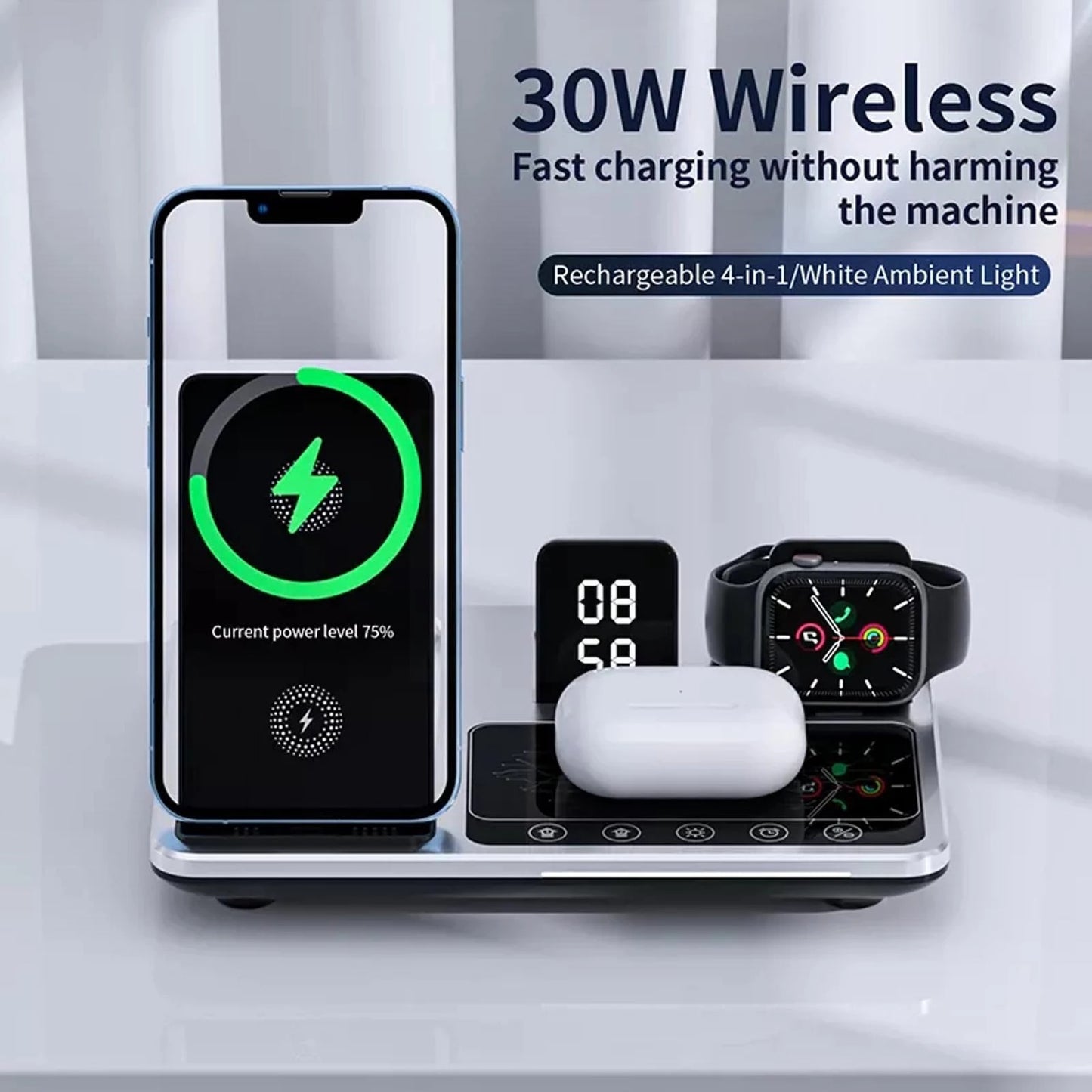 V2com Wireless Chargers Stand With Clock