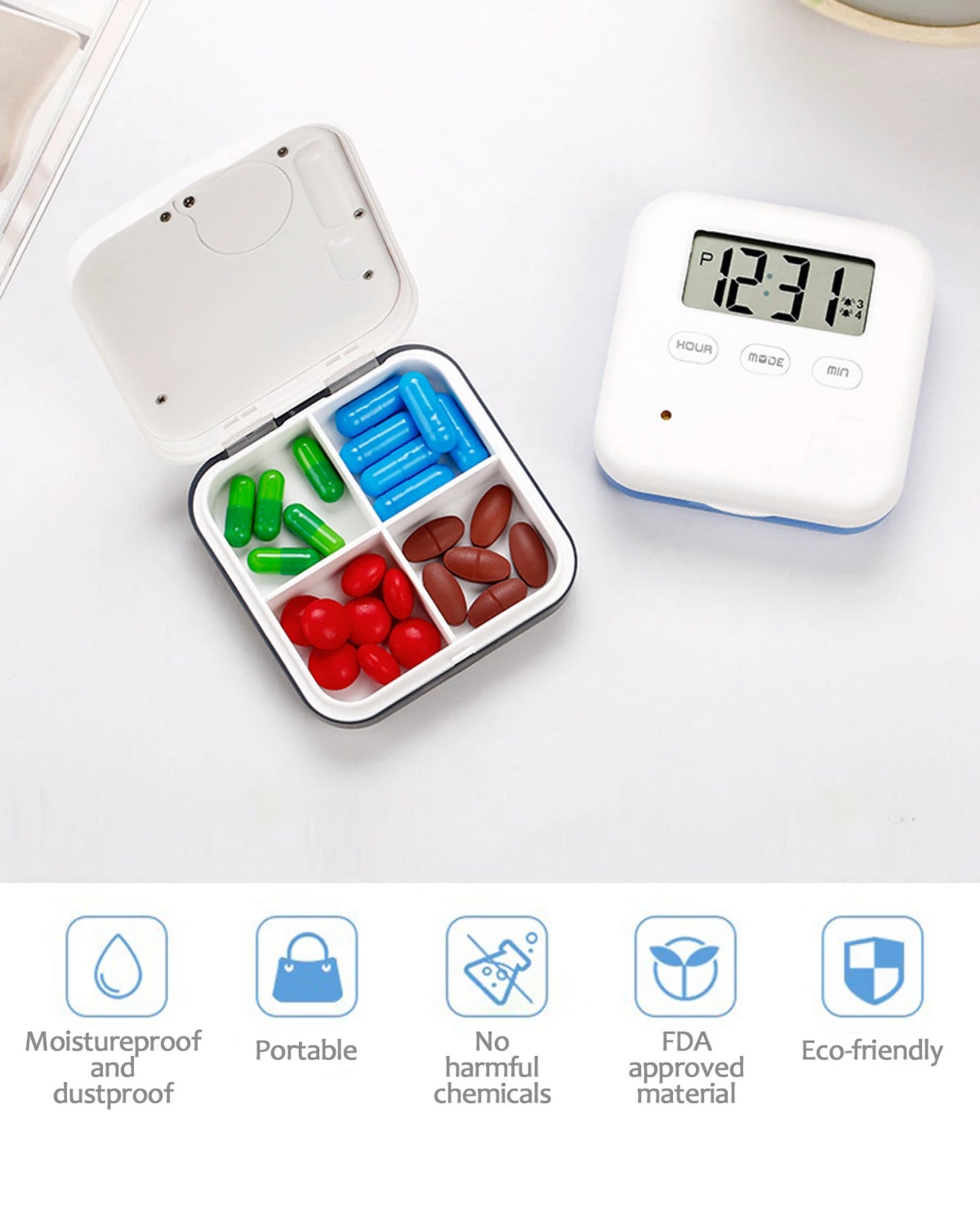Jusinhel Alarm Pill Box - 4 Compartment - Blue