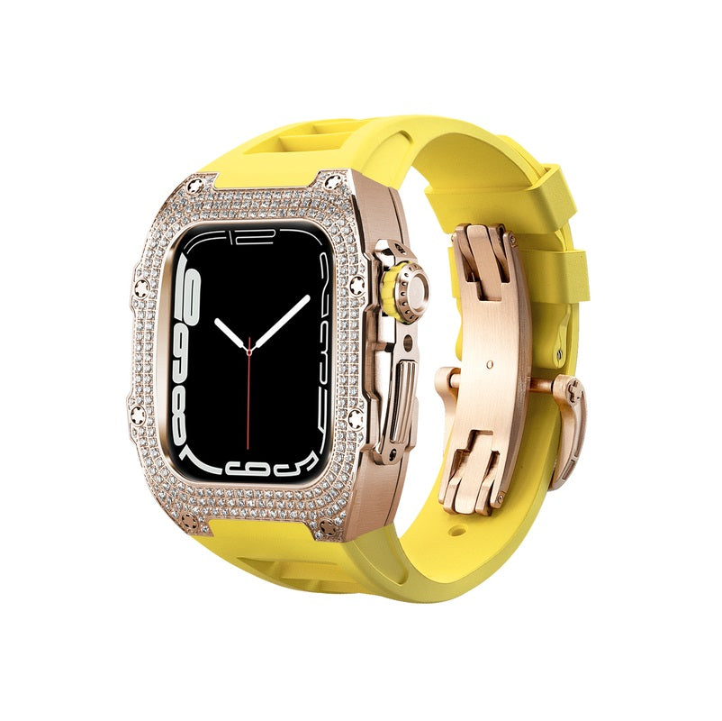Luxury Diamond Case For Apple Watch Band Series 8 7 654 SE Men Rubber Strap For iWatch Diy Mod Modification Kit 45 44