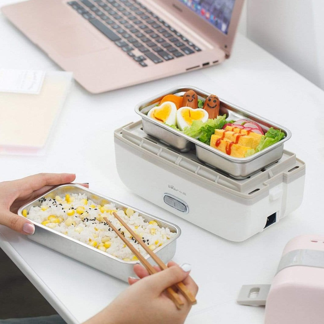 Bear Electric Heated Lunch Box Mini Rice Cooker Portable Heating Cooking Pot Multi Stainless Steel Inner Bento Box Food Warmer