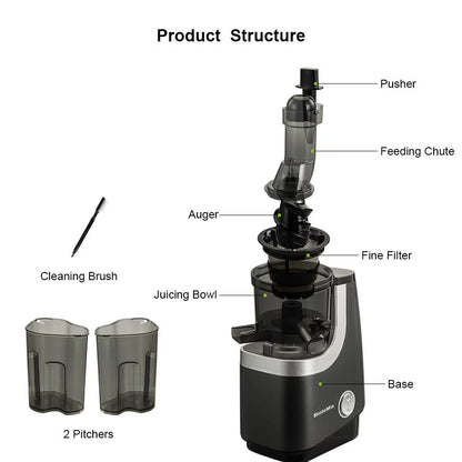 Biolomix Wide Chute Slow Masticating Juicer BPA FREE Cold Press Juice Extractor for High Nutrient Fruit and Vegetable Juice