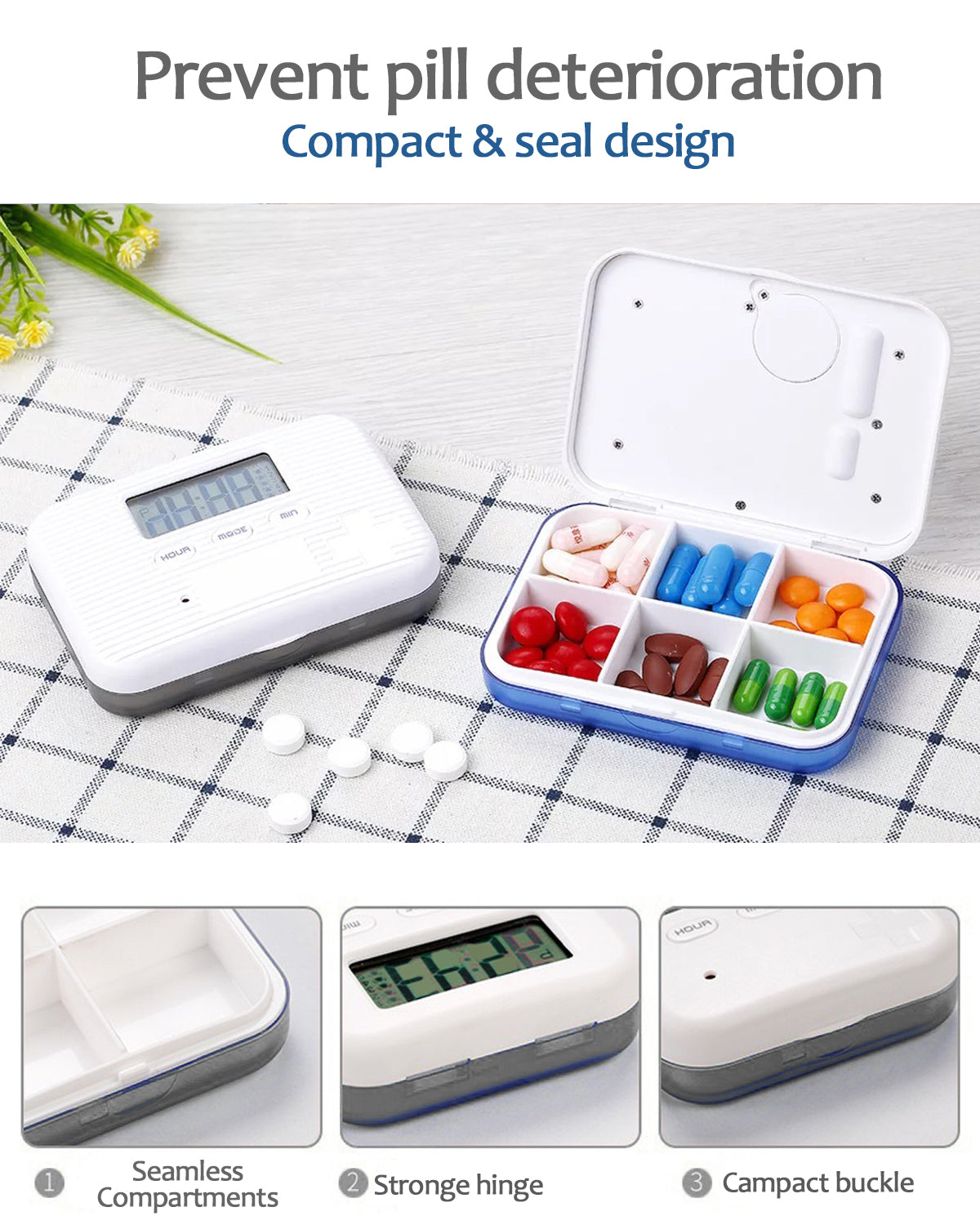 Jusinhel Alarm Pill Box - 6 Compartment - Grey